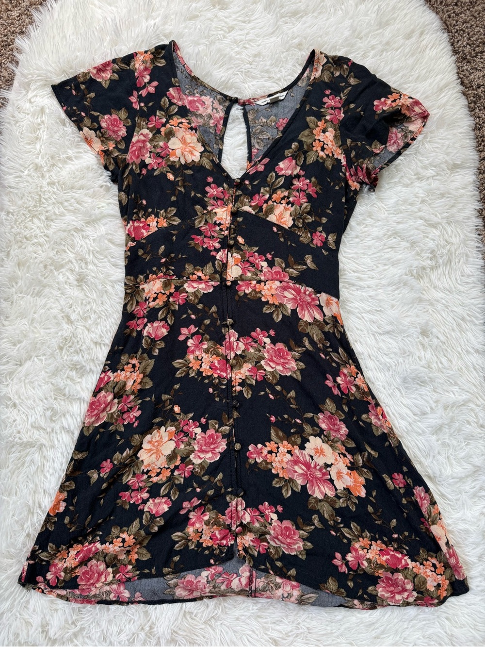 American Eagle black floral retro style cottage fit and flare dress size small